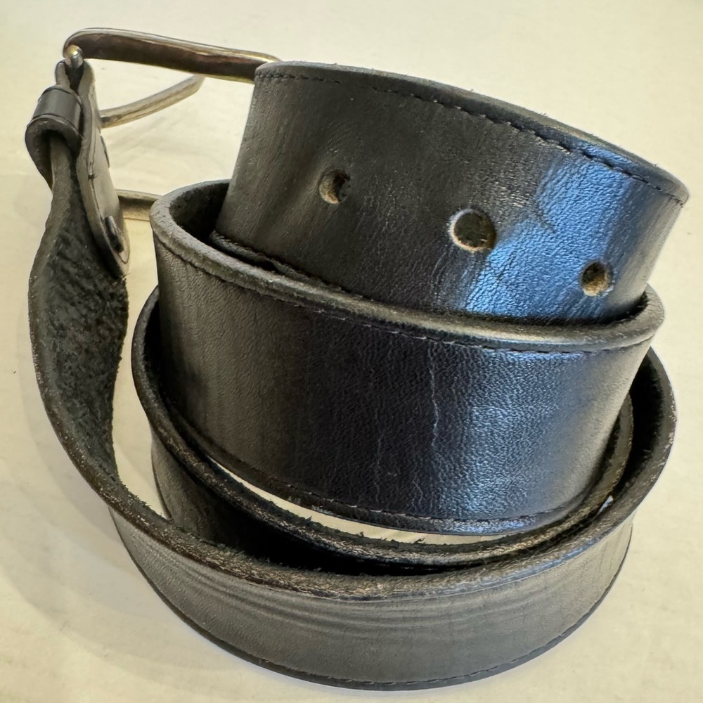 Justin Black Top Grain Leather Belt Made In USA Sz 46 Silver Tone Buckle Casual